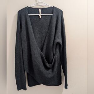 Aritzia Babaton Lucky Sweater Dark Green Alpaca Wool Blend Faux Wrap Top Size L